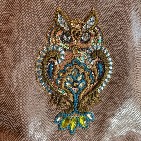 SHARIF NEW YORK TOTE Handbag Purse Leather Rhinestone Owl Design Textured - Picture 2 of 12